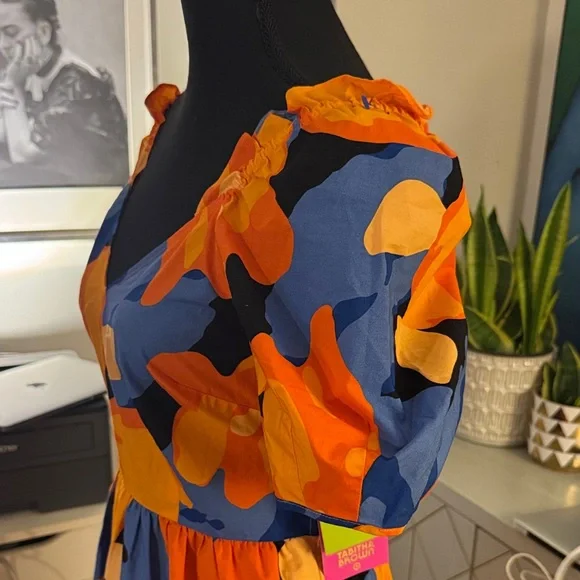 Vibrant Orange and Blue Midi Dress - Picture 3 of 9